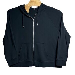 Quince SuperSoft Fleece Full Zip Up Hoodie Black XL Pockets Drawstrings
